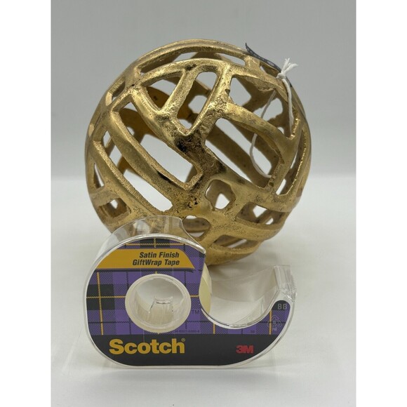 Scott Living Metal Decorative Globe Orb Gold Finish 6"Round Geo Cutouts Textured - Picture 10 of 11